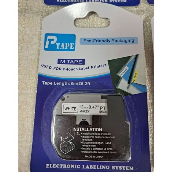 Tape for P Touch Electronic Labelers M Tape Black on White 4 Packs - Picture 2 of 4